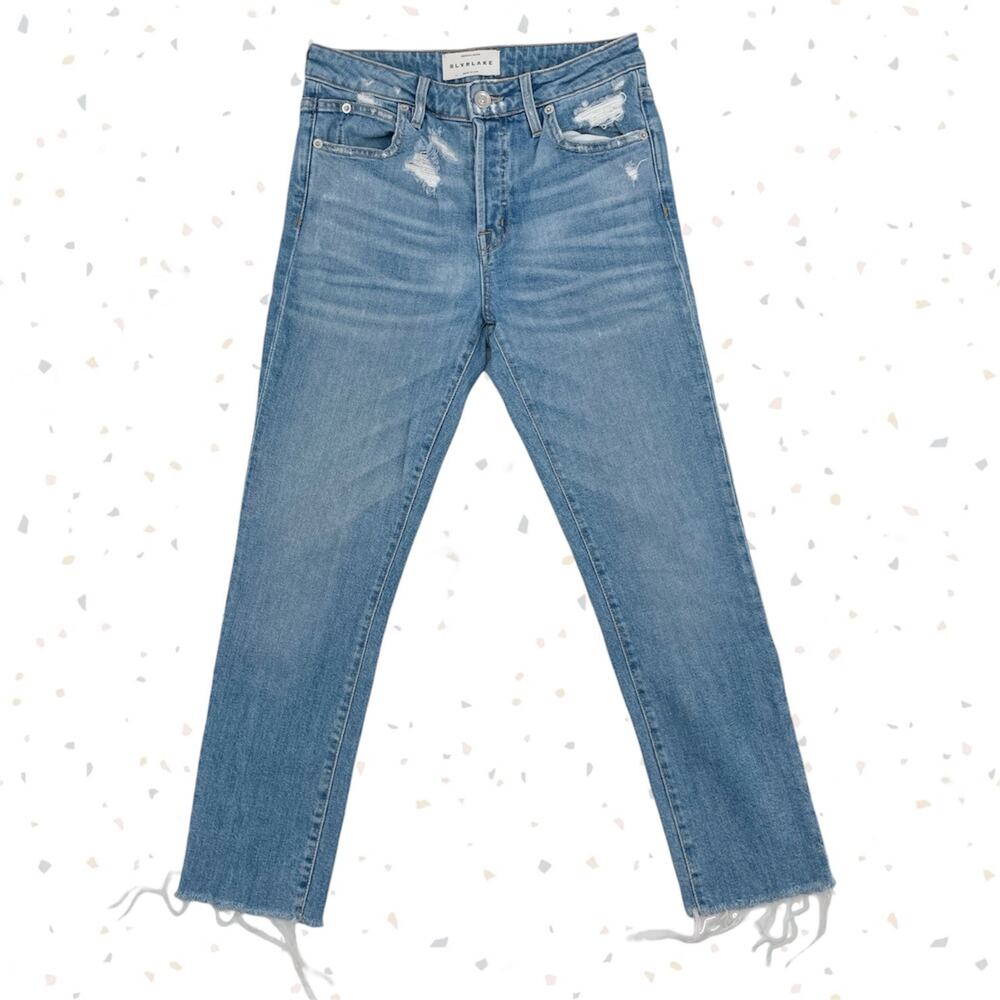 SLVRLAKE Lou Lou Distressed Ankle Blue Jeans Skinny Crop Leg Button Fly Size 27